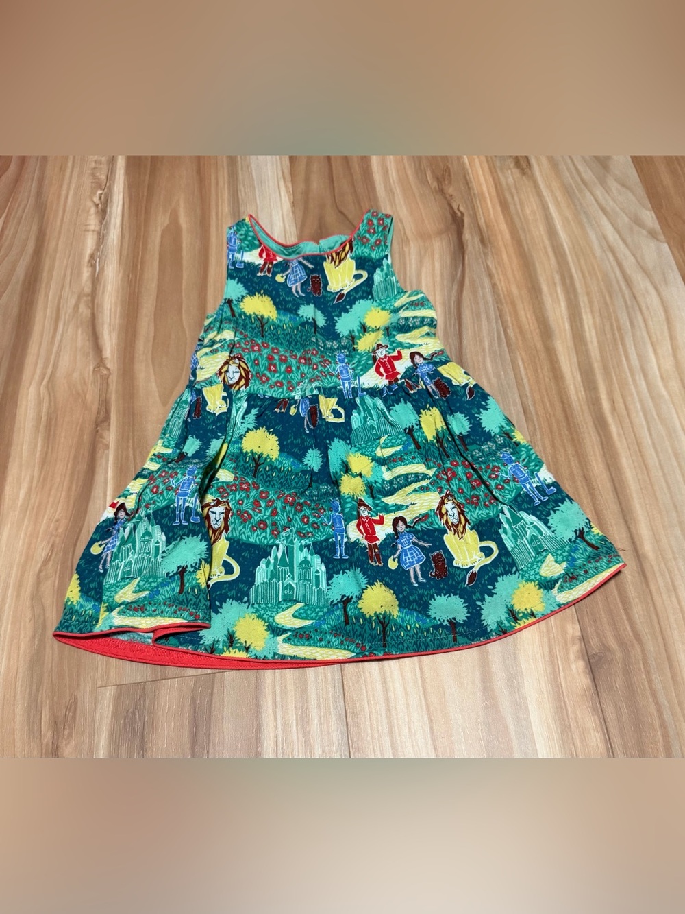 Girls' Emerald Green Storybook Print Casual Dress